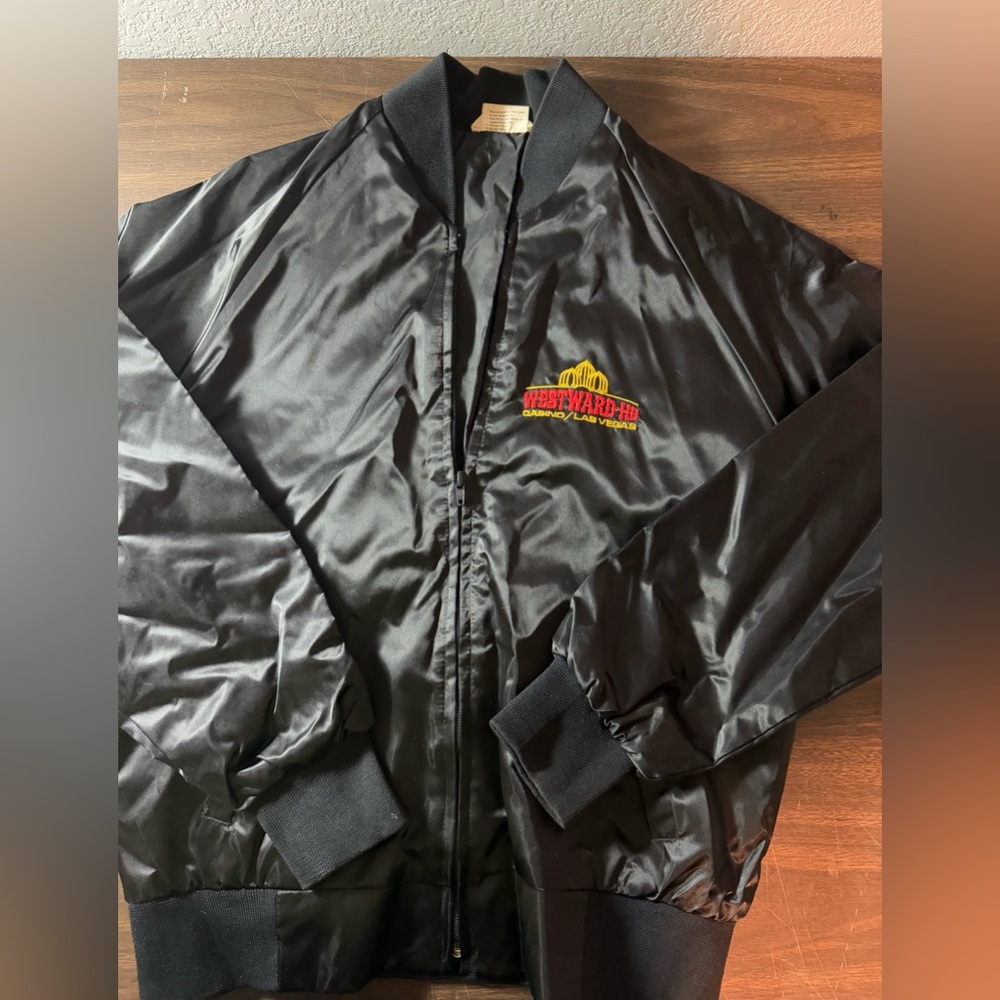 Vintage Westward Ho Casino Las Vegas Black Satin Jacket Embroidered Med